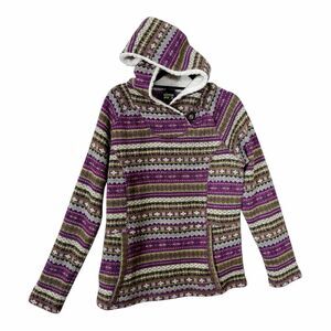Koppen Purple Nordic Fair Isle Sherpa Hooded Fleece Pullover Sweater Extra Large